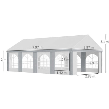 8 x 4m Party Tent - Marquee Gazebo with Sides, Eight Windows, and Double Doors