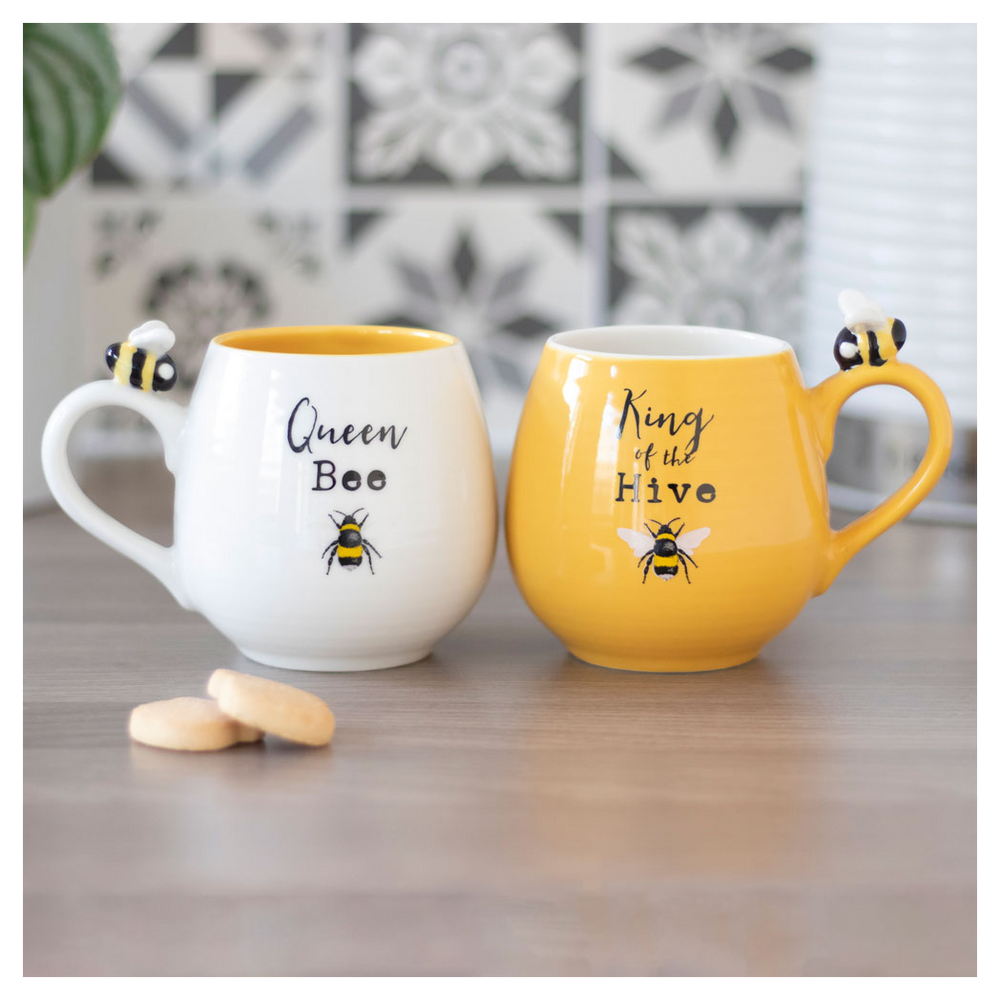 Bee Happy King and Queen Couples Mug Set, Perfect for Partners