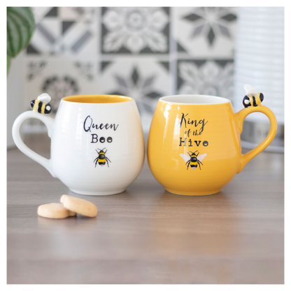 Bee Happy King and Queen Couples Mug Set, Perfect for Partners