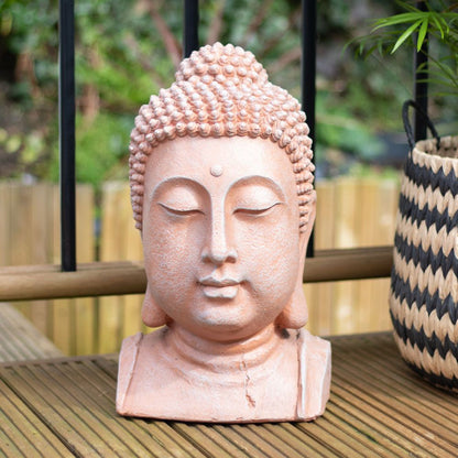 41cm Terracotta Effect Buddha Head Ornament, Zen Décor