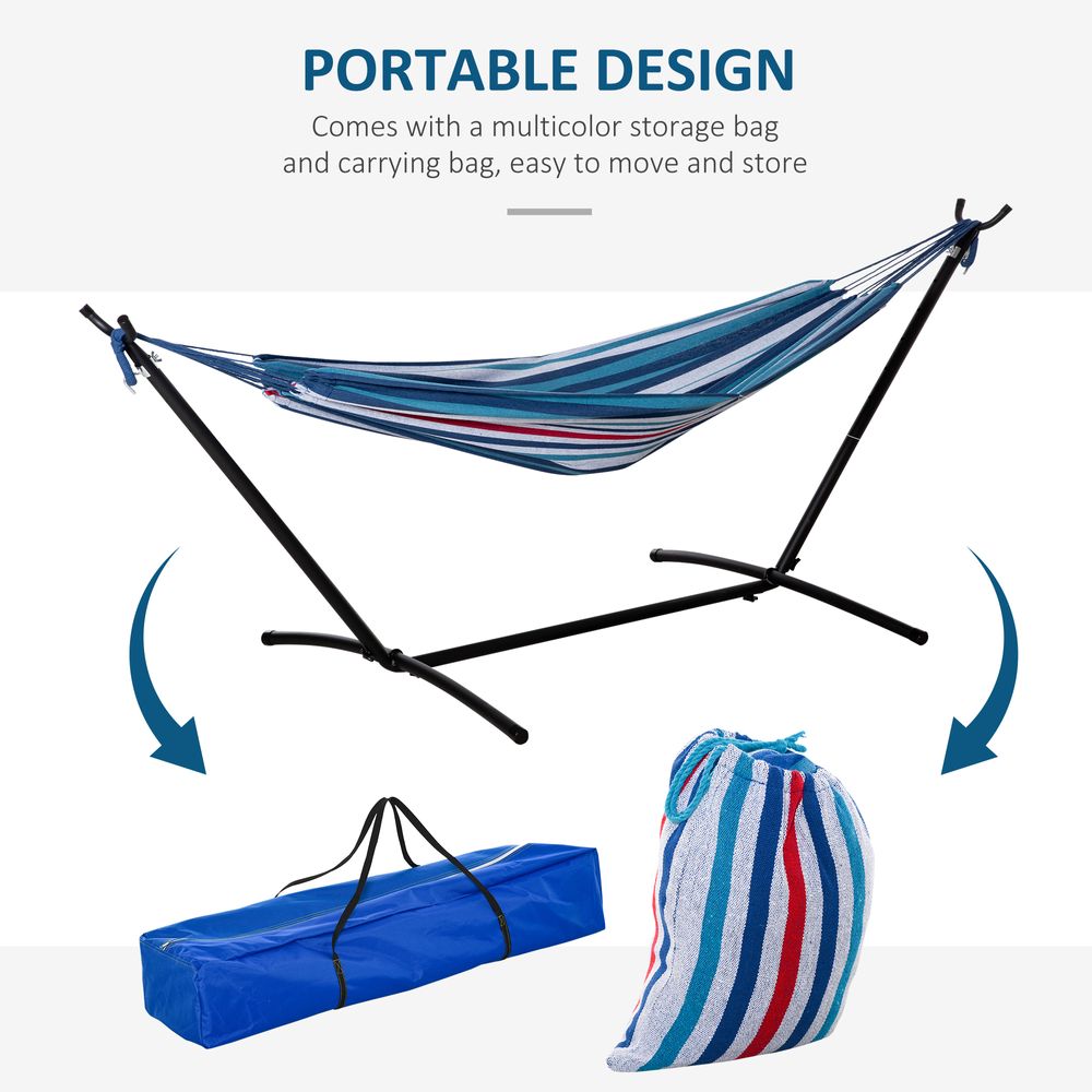 294 x 117cm Hammock - Portable Metal Stand with Carrying Bag, 120kg, White Stripe