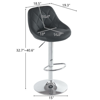 2 Adjustable High Bar Stools - Black, Disk Seat, No Armrests, Rhombus Backrest Design