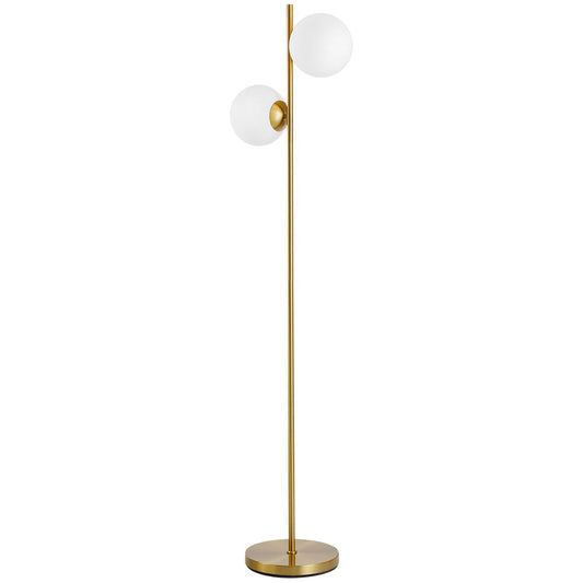 Glass Shade Floor Lamp – Metal Pole with Modern Decorative Switch – Gold