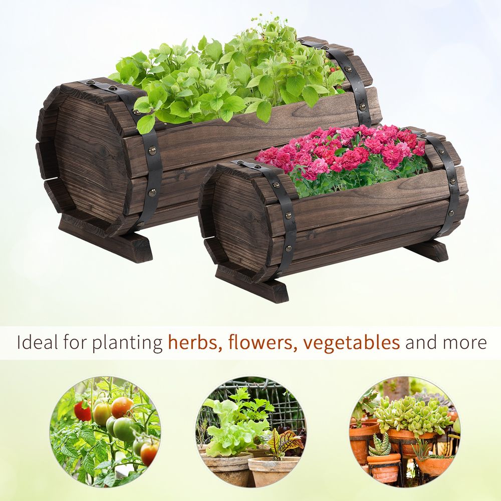 2-Piece Wooden Planter Boxes for Flowers, Plant Pots, and Flower Beds