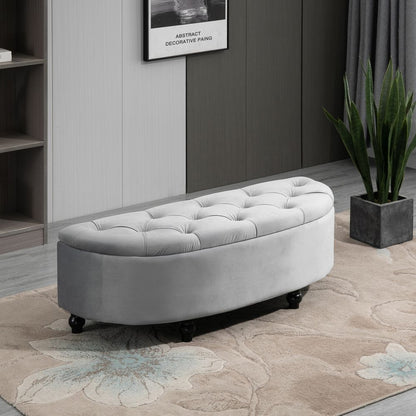 Semi-Circle Storage Ottoman Bench with Tufted Upholstery, Accent Footrest