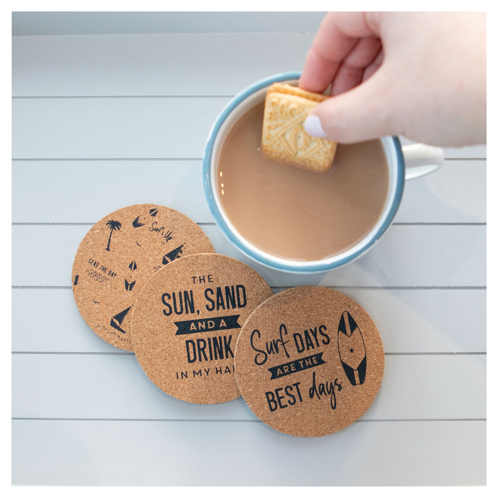 Surf's Up Cork Coaster Set, Fun and Thematic