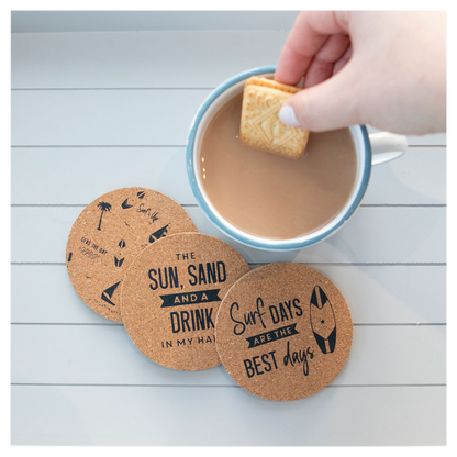 Surf's Up Cork Coaster Set, Fun and Thematic