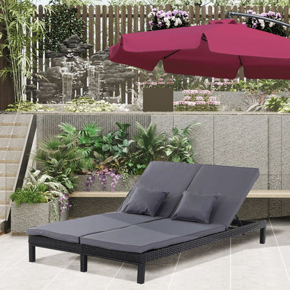 2-Seater Adjustable Rattan Lounger with Cushions in Black