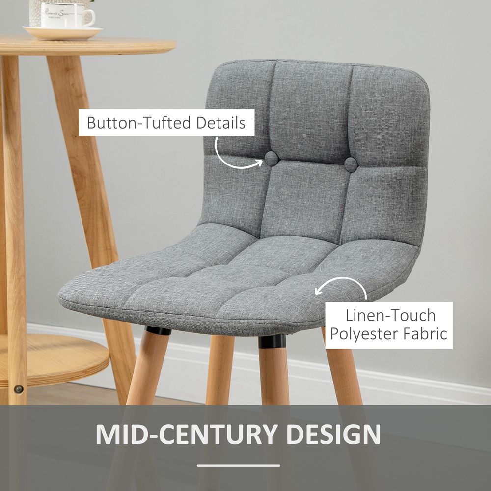 Set of 2 Bar Stools – Armless Button-Tufted Counter Height Chairs – Grey