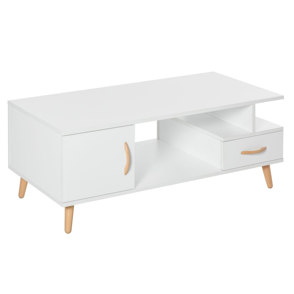 Coffee Table with Storage, Sofa Side Table with Shelf & Drawer White