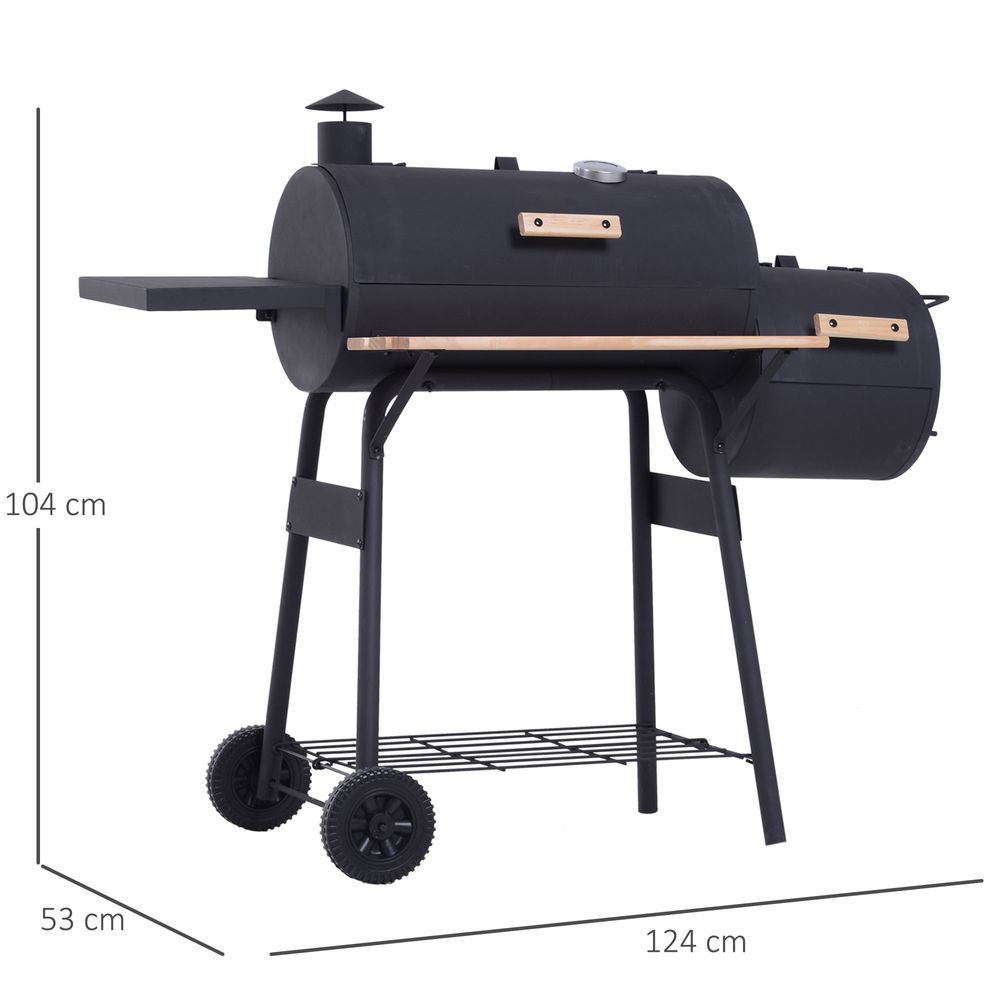 Portable Charcoal BBQ Grill with Steel Offset Smoker Combo for Garden