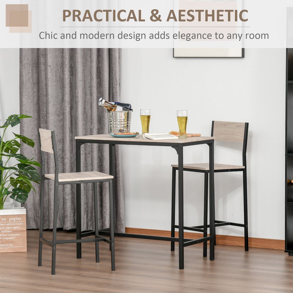 Metal Frame MDF Top Table and Bar Stool Set in Black, Stylish Set