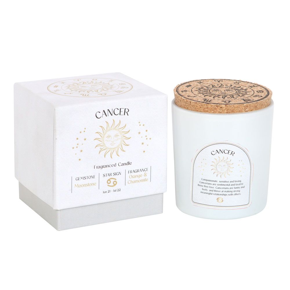 Cancer Zodiac Candle with Orange & Chamomile, Gemstone Infused