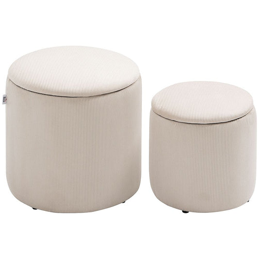 Modern Fabric Storage Ottoman with Removable Lid, Set of 2, Foot Stool, White