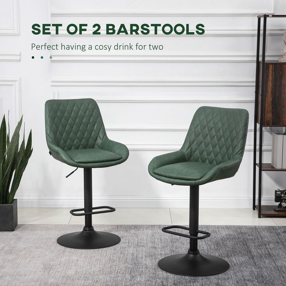 Bar Stools Set of 2, Adjustable Bar Chairs 360° Swivel for Kitchen Green