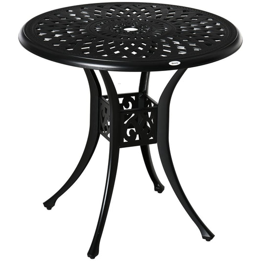 78cm Round Garden Dining Table with Parasol Hole, Cast Aluminium, Black