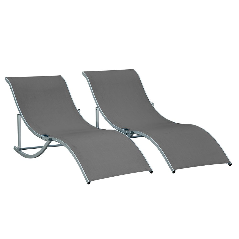 Set of 2 S-Shaped Zero Gravity Recliners, 165x61x63cm, Dark Grey