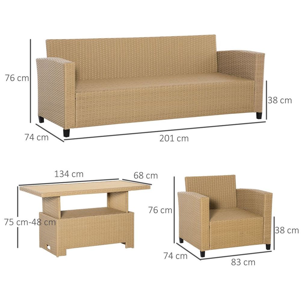 4 PCS Patio Wicker Aluminum Conversation Furniture Sofa Set with Height Adjustable Table
