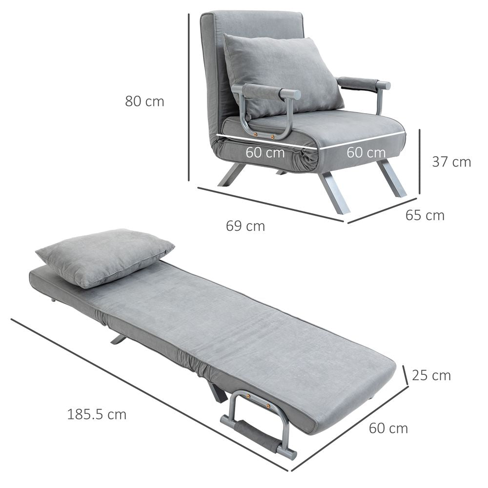 Sofa Bed Foldable Portable Armchair Sleeper Lounge  Pillow Light Grey