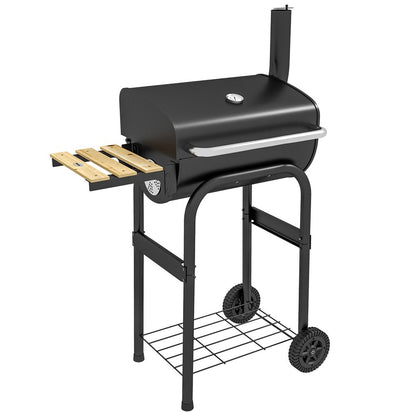 Charcoal BBQ Grill Trolley with Shelves, Lid & Thermometer