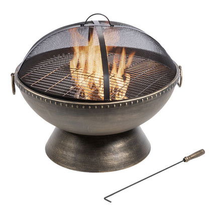 Large Garden Wood Burning Fire Pit: Outdoor Log Burner with Lid