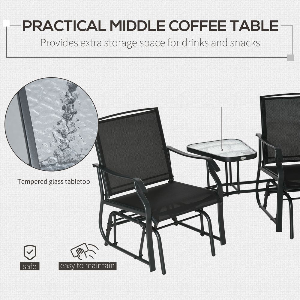 Double Glider Rocking Chairs - Gliding Love Seat with Middle Table, Conversation Set