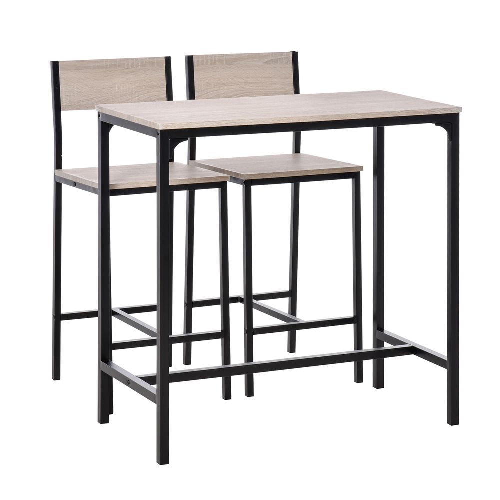 Metal Frame MDF Top Table and Bar Stool Set in Black, Stylish Set