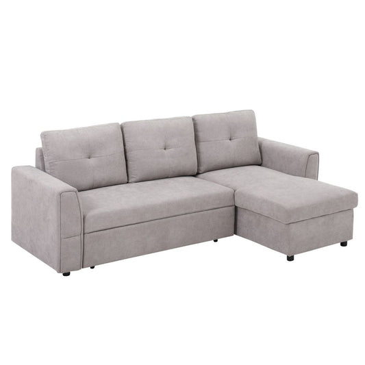 HOMCOM Linen-Look L-Shaped Sofa Bed w/ Storage Bed Sleeper Flat Studio Grey