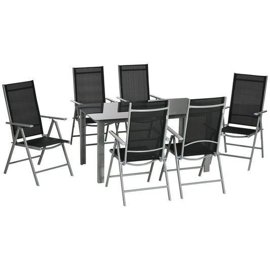 7-Piece Outdoor Dining Set - Aluminium Table with 6 Folding Chairs, Black