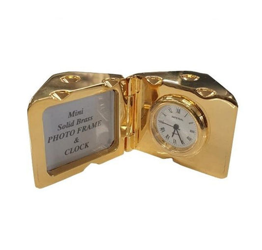 Miniature Clock Gold Dice with photo frame Solid Brass IMP71 - CLEARANCE NEEDS RE-BATTERY