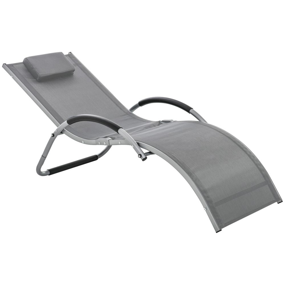 Portable Lounger Chair - Dark Grey Armchair with Removable Pillow for Beach or Yard