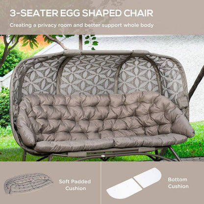 3-Seater Folding Outdoor Egg Chair with Flower Pattern & Holder Bags