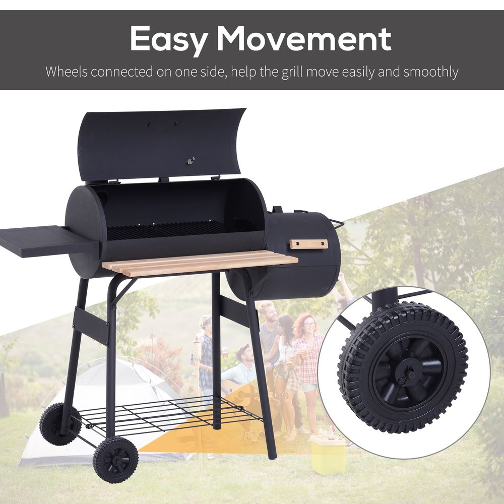 Portable Charcoal BBQ Grill with Steel Offset Smoker Combo for Garden