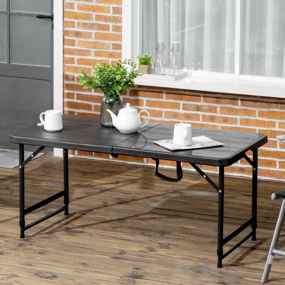 Height Adjustable Foldable Outdoor Dining Table for 4 with Steel Legs