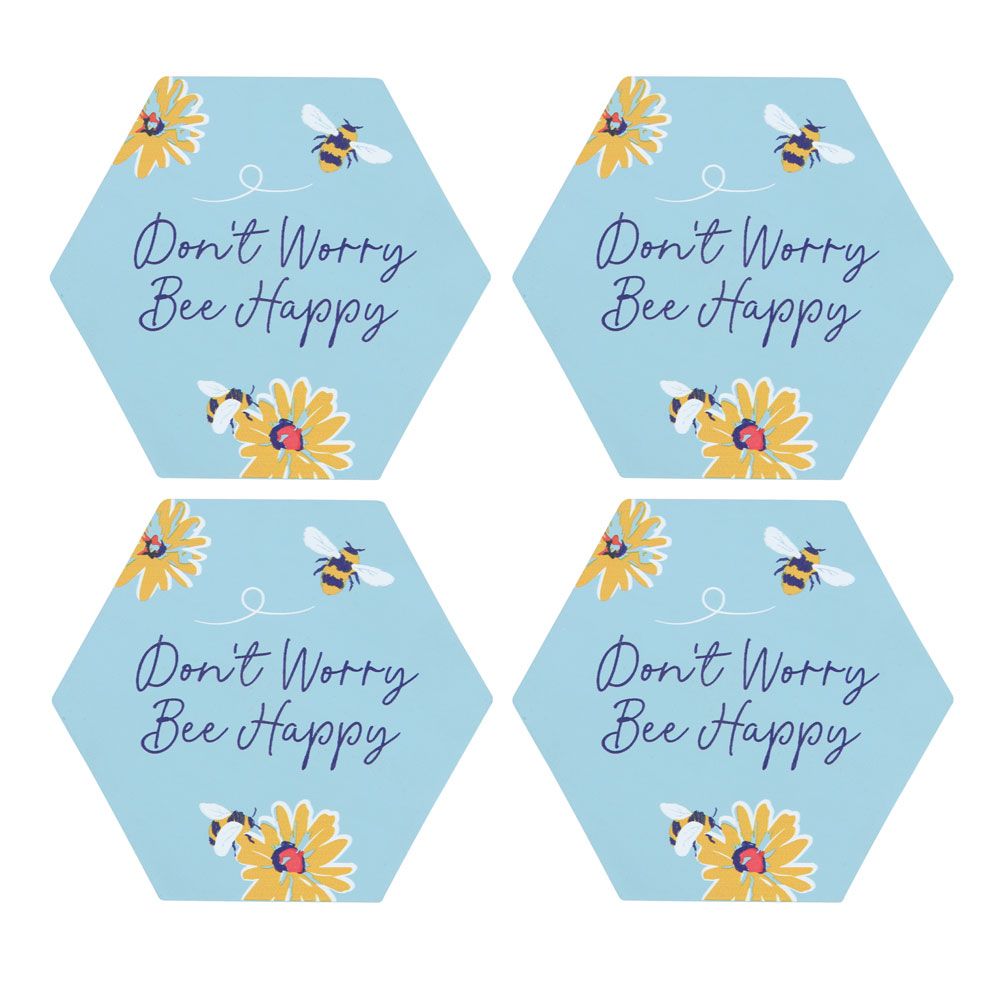 Don't Worry Be Happy Coaster Set, Fun and Uplifting