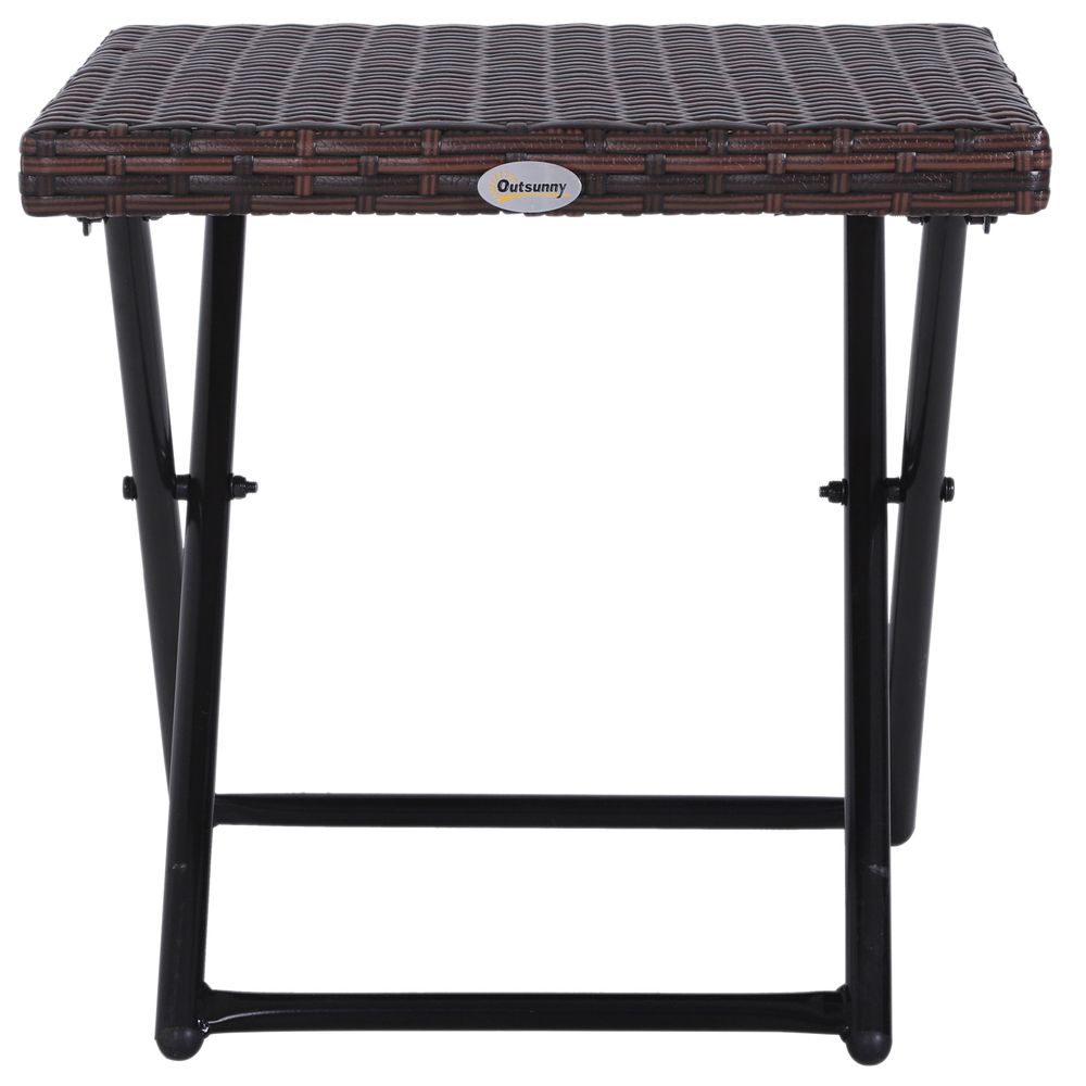 Folding Square Rattan Coffee Table for Bistro or Balcony, Steel Frame