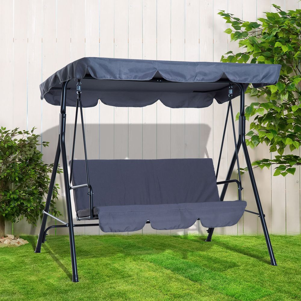 3-Seater Canopy Swing Chair – Rocking Bench with Metal Seat & Top Roof