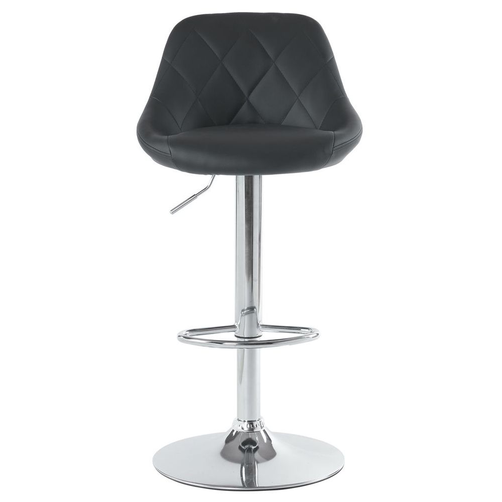 2 Adjustable High Bar Stools - Black, Disk Seat, No Armrests, Rhombus Backrest Design