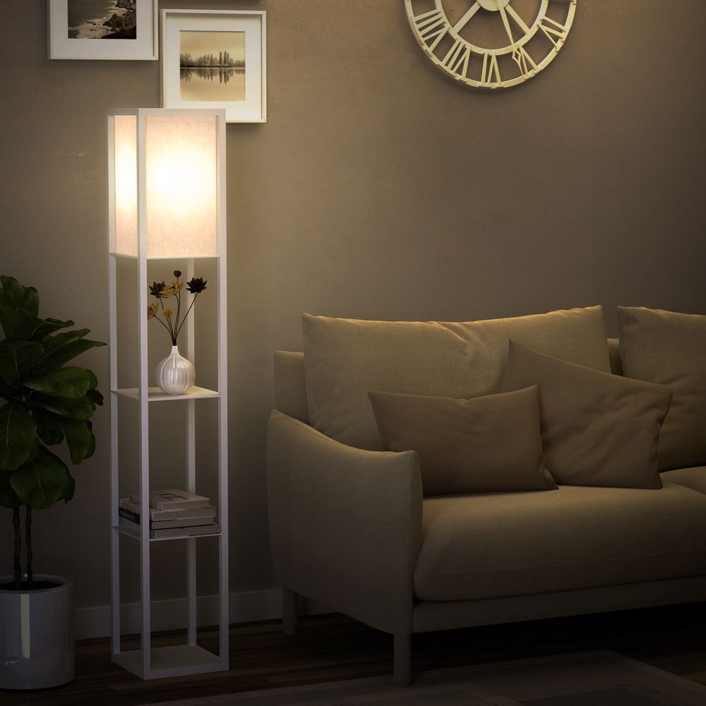 White 4-Tier Floor Lamp with Storage Shelf: 3-Tier Floor Light