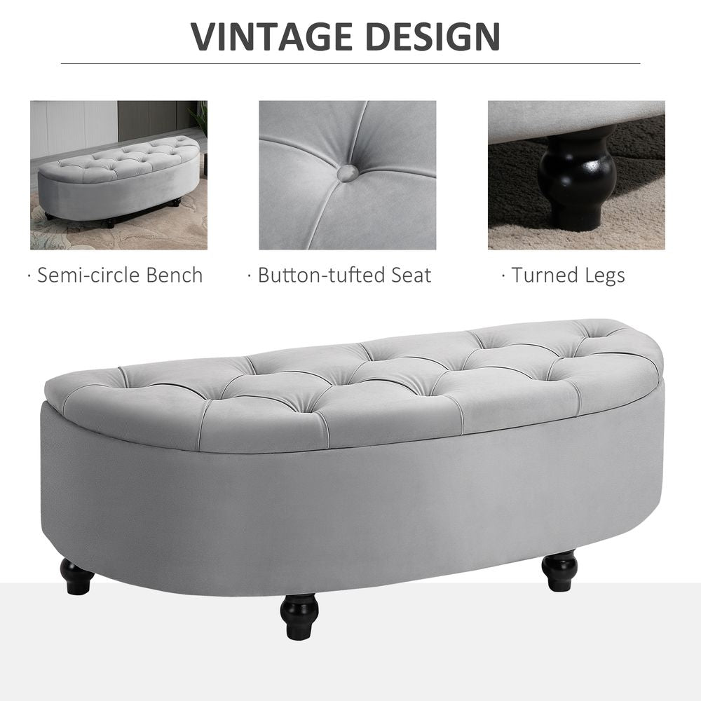 Semi-Circle Storage Ottoman Bench with Tufted Upholstery, Accent Footrest