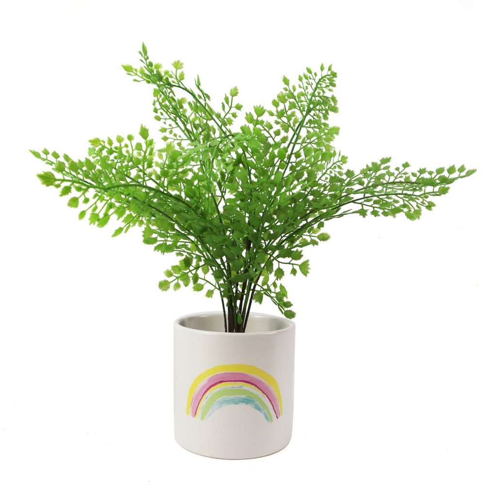 12cm Ceramic Planter with Rainbow Multicolour Design, Vibrant Accent