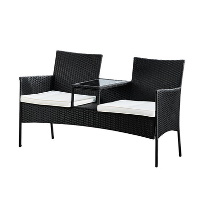 Rattan Loveseat with Table and Cushions for Outdoor Garden Furniture