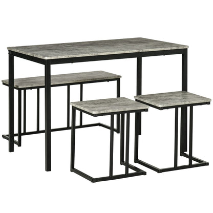 Concrete Effect Grey Dining Table and Chairs Set for 4 People