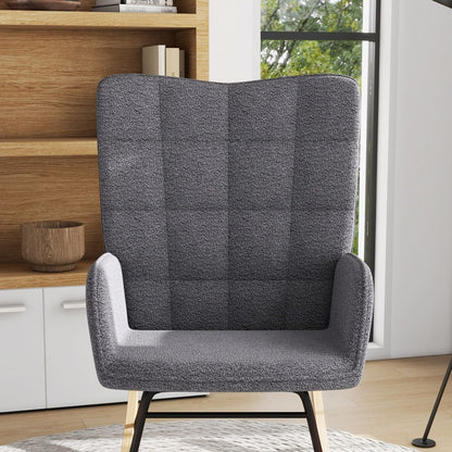 Wingback Rocking Chair for Nursing with Steel Frame and Wooden Base, Grey