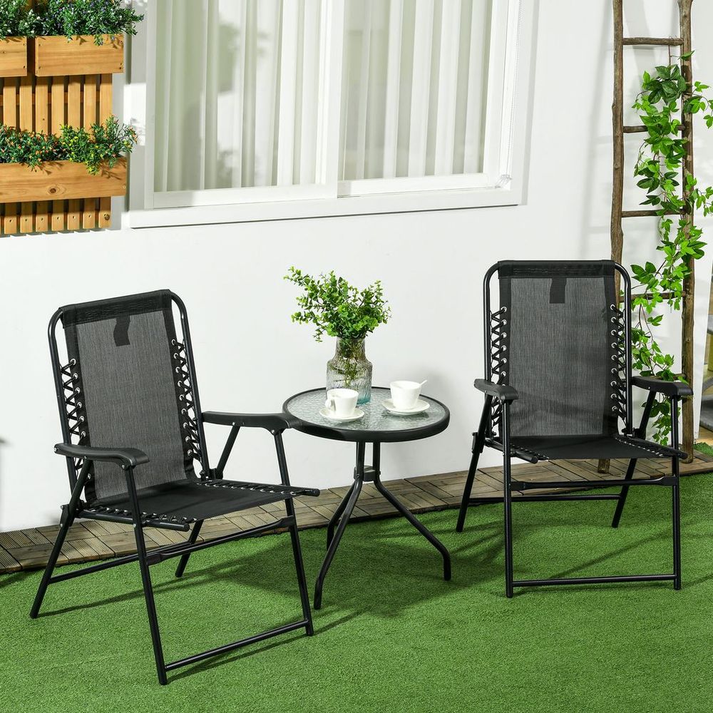 2Pcs Outdoor Patio Folding Chairs, Portable Garden Loungers Black