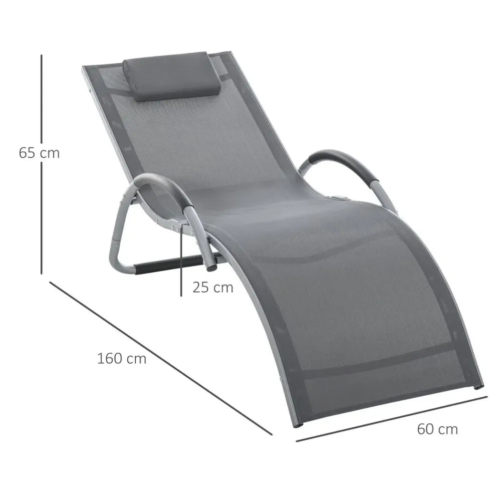 Portable Lounger Chair - Dark Grey Armchair with Removable Pillow for Beach or Yard