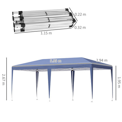 Pop-Up Gazebo with Double Roof and Canopy Tent, 6x3x3m, Blue, Heavy Duty