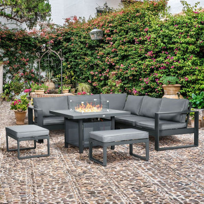 Outsunny 6-Piece Garden Furniture Set with Firepit Table Outdoor Sofa Aluminium