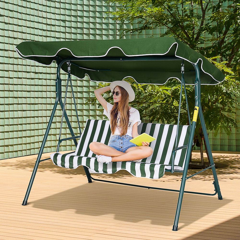 3-Seater Canopy Swing Chair – Rocking Bench with Metal Seat & Top Roof