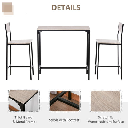 Metal Frame MDF Top Table and Bar Stool Set in Black, Stylish Set